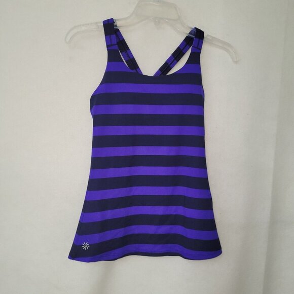 Athleta Tops - Athleta Tank Womens XS‎ Blue Purple Stripe Removeable Pads Active Style 166346